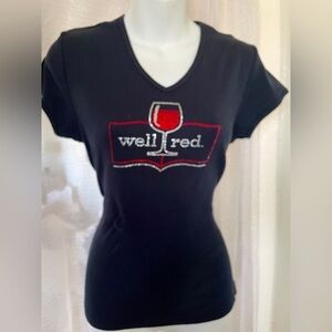 Black tee shirt embellished with rhinestonestones